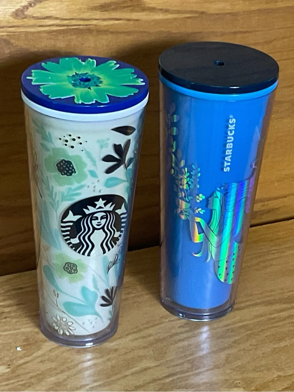 Starbucks Set of Venti Reusable Tumblers Floral + Blue Mermaid 24 oz Cold Cups